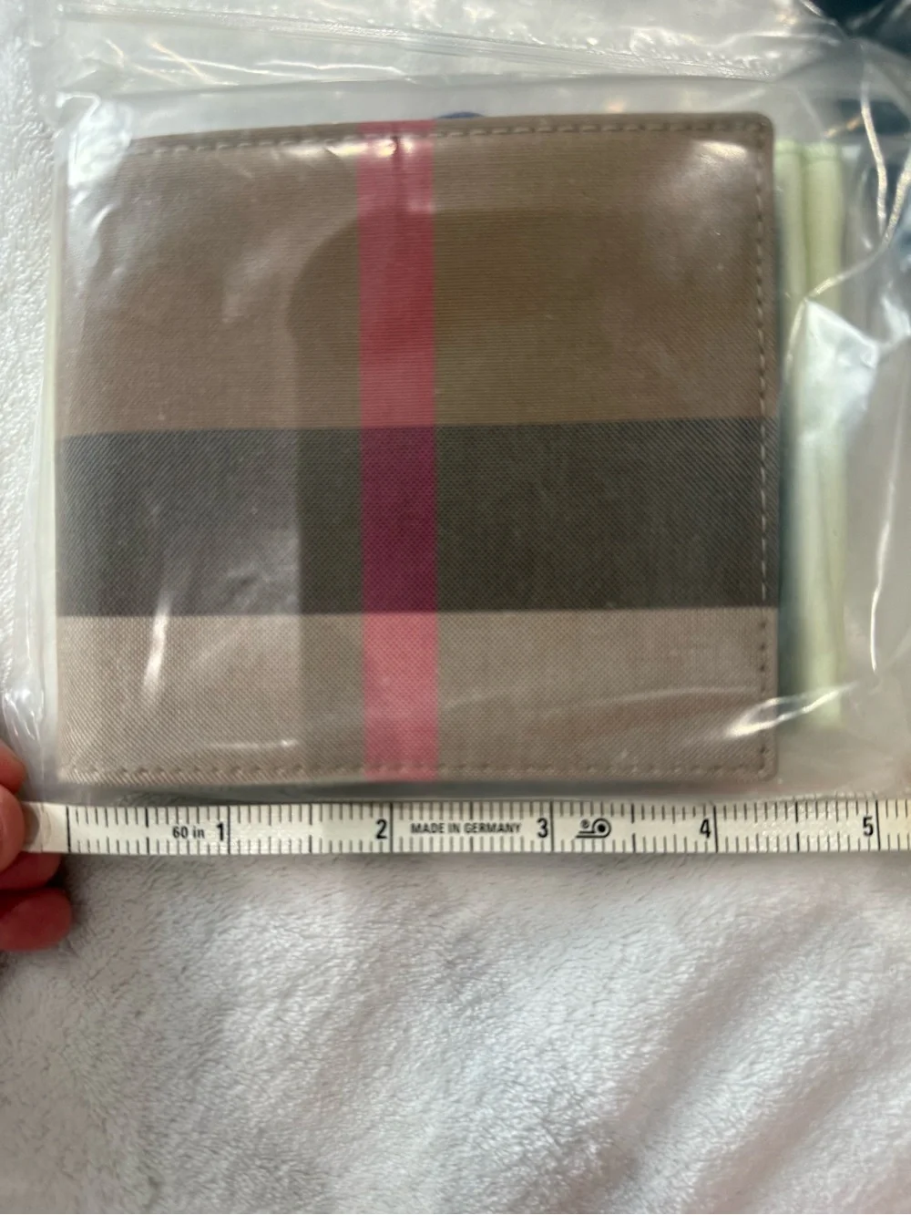 Burberry Men’s Canvas Bifold Wallet in Brown with Pink-Red Stripe